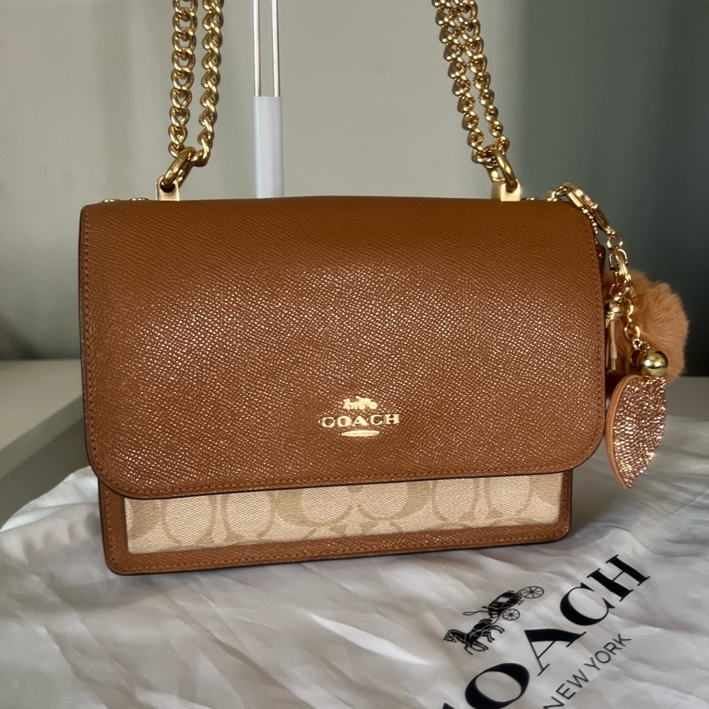 Coach Brown and Beige Signature Crossbody Bag